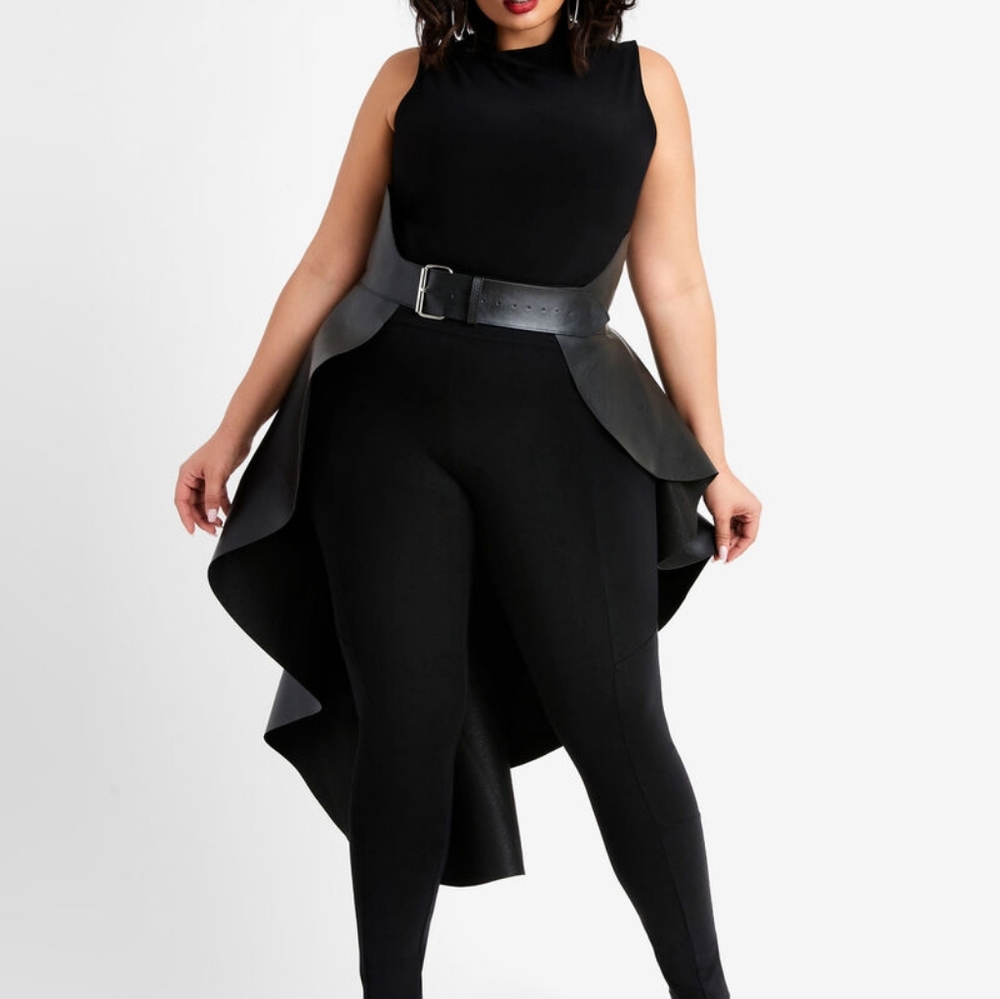 Ashley Stewart plus size faux leather high-low skirt belt 1X 2X 3X